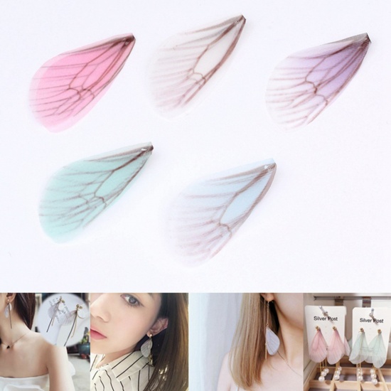 Picture of Organza Ethereal Butterfly For DIY & Craft Light Pink Dragonfly Animal Wing Transparent 85mm(3 3/8") x 17mm( 5/8"), 20 PCs