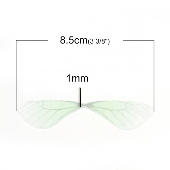 Picture of Organza Ethereal Butterfly For DIY & Craft Green Dragonfly Animal Wing Transparent 85mm(3 3/8") x 17mm( 5/8"), 20 PCs