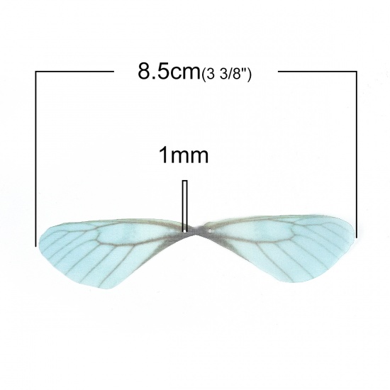 Picture of Organza Ethereal Butterfly For DIY & Craft Green Blue Dragonfly Animal Wing Transparent 85mm(3 3/8") x 17mm( 5/8"), 20 PCs