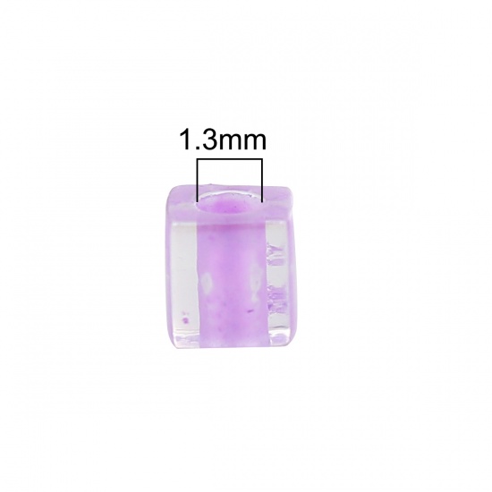 Picture of Glass (Japan Import) Square Seed Beads Pale Lilac Transparent Inside Color About 4mm x4mm( 1/8" x 1/8") - 3.5mm x3.5mm( 1/8" x 1/8"), Hole: Approx 1.3mm, 10 Grams (Approx 10 PCs/Gram)