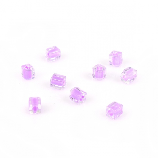 Picture of Glass (Japan Import) Square Seed Beads Pale Lilac Transparent Inside Color About 4mm x4mm( 1/8" x 1/8") - 3.5mm x3.5mm( 1/8" x 1/8"), Hole: Approx 1.3mm, 10 Grams (Approx 10 PCs/Gram)