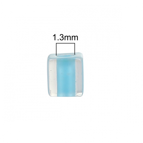 Picture of Glass (Japan Import) Square Seed Beads Light Blue Transparent Inside Color About 4mm x4mm( 1/8" x 1/8") - 3.5mm x3.5mm( 1/8" x 1/8"), Hole: Approx 1.3mm, 10 Grams (Approx 10 PCs/Gram)