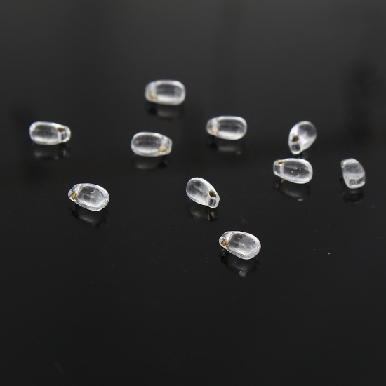 Picture of (Japan Import) Glass Long Drop Fringe Seed Beads Transparent Clear Silver Lined About 5.5mm x 3mm, Hole: Approx 0.8mm, 10 Grams (Approx 14 PCs/Gram)