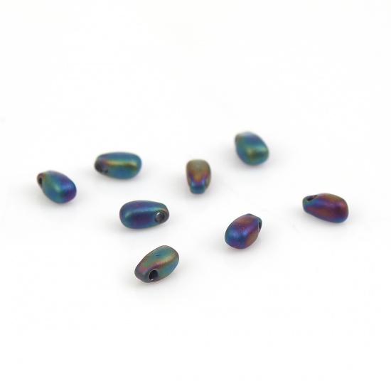 Immagine di (Japan Importazione) Vetro Perle di Semi Opaco di Goccia Blu Viola Metallico Smerigliato Per 5.5mm x 3mm, Foro: Circa 0.8mm, 10 Grammi (Circa 14Pz/Grammo)