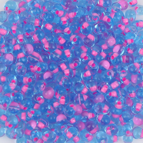 Picture of (Japan Import) Glass Drop Fringe Seed Beads Blue Pink Lined About 4mm x 3.4mm, Hole: Approx 0.7mm, 10 Grams (Approx 20 PCs/Gram)