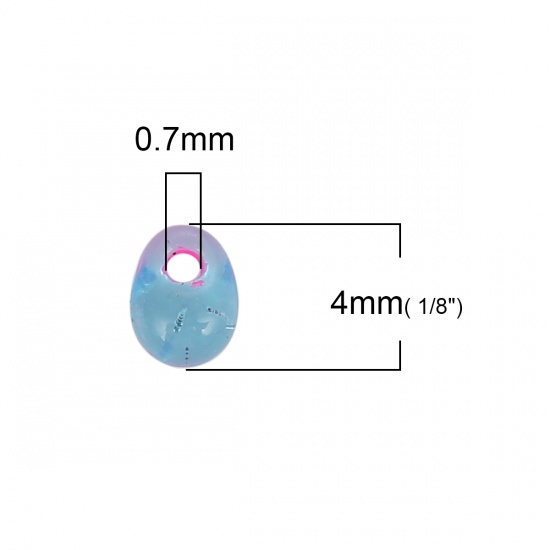 （日本輸入） ガラス ドロップビーズ 青 ピンク 中染め 約 4mm x 3.4mm、 穴:約 0.7mm、 10 グラム (約 20 個/グラム) の画像