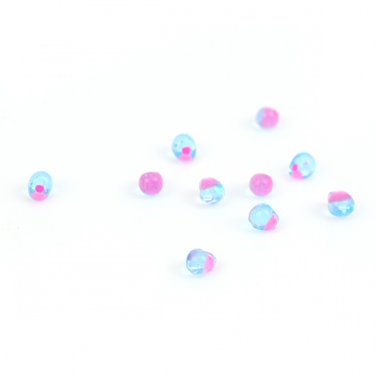 （日本輸入） ガラス ドロップビーズ 青 ピンク 中染め 約 4mm x 3.4mm、 穴:約 0.7mm、 10 グラム (約 20 個/グラム) の画像