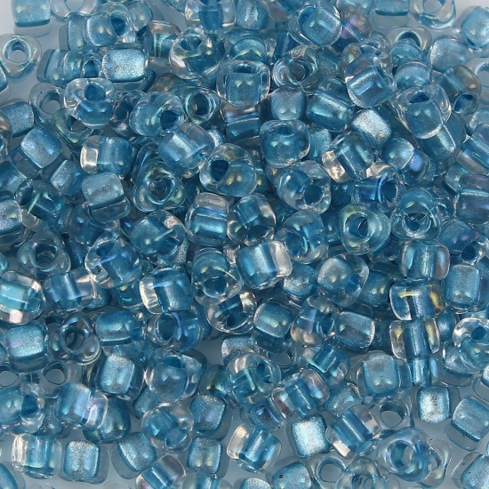 Picture of (Japan Import) Glass Triangle Seed Beads Skyblue Transparent Inside Color About 4.7mm x 4.4mm, Hole: Approx 1.7mm x 1.5mm, 10 Grams (Approx 11 PCs/Gram)