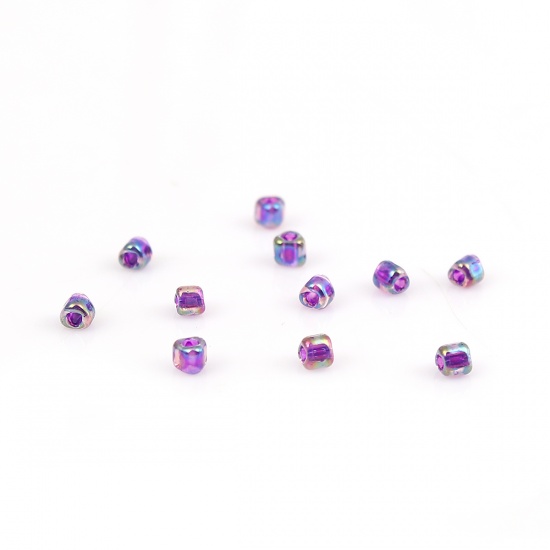 Picture of (Japan Import) Glass Triangle Seed Beads Purple Higher-Metallic Luster AB Color About 2.4mm x 2.3mm, Hole: Approx 0.6mm, 10 Grams (Approx 52 PCs/Gram)