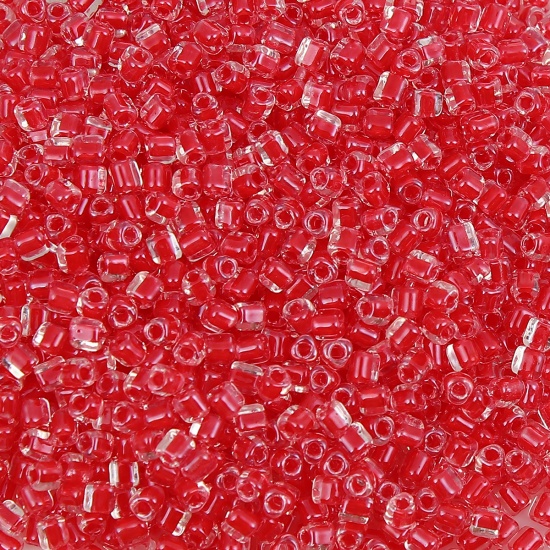 Picture of (Japan Import) Glass Triangle Seed Beads Red Transparent Inside Color About 2.4mm x 2.3mm, Hole: Approx 0.6mm, 10 Grams (Approx 52 PCs/Gram)
