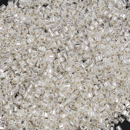 Picture of Glass (Japan Import) Square Seed Beads Transparent Clear Silver Lined About 1.8mm( 1/8") x 1.8mm( 1/8"), Hole: Approx 0.4mm, 10 Grams (Approx 75 PCs/Gram)