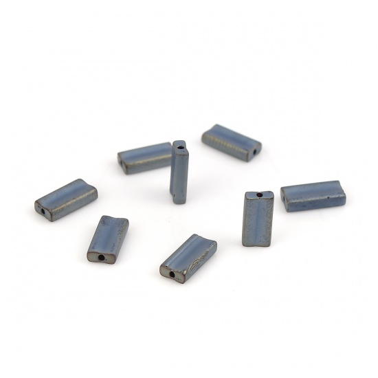 Picture of (Japan Import) Glass Oblong Seed Beads Rectangle Steel Gray Metallic Matte Frosted About 9mm x 4mm, Hole: Approx 0.6mm, 10 Grams (Approx 6 PCs/Gram)