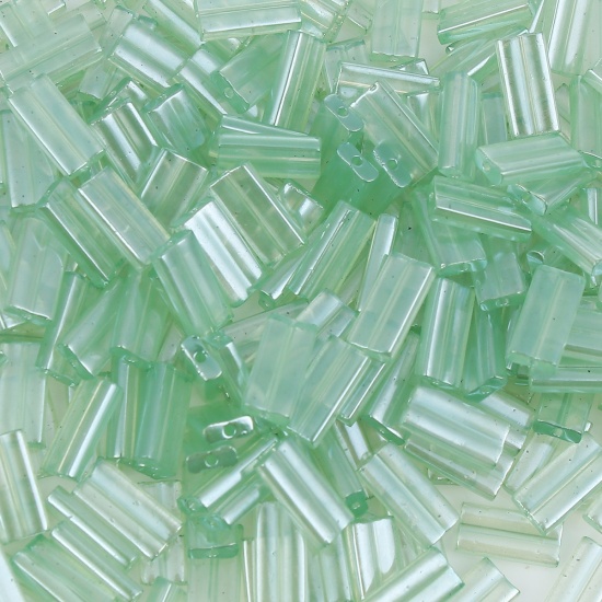 Picture of (Japan Import) Glass Oblong Seed Beads Rectangle Green Luster Transparent About 9mm x 4mm, Hole: Approx 0.6mm, 10 Grams (Approx 6 PCs/Gram)