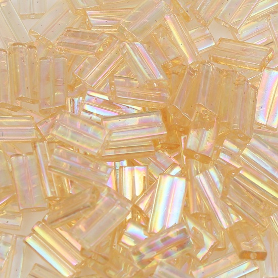 Picture of (Japan Import) Glass Oblong Seed Beads Rectangle Champagne Luster AB Color About 9mm x 4mm, Hole: Approx 0.6mm, 10 Grams (Approx 6 PCs/Gram)