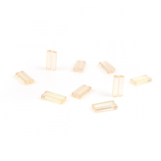 Picture of (Japan Import) Glass Oblong Seed Beads Rectangle Champagne Luster AB Color About 9mm x 4mm, Hole: Approx 0.6mm, 10 Grams (Approx 6 PCs/Gram)