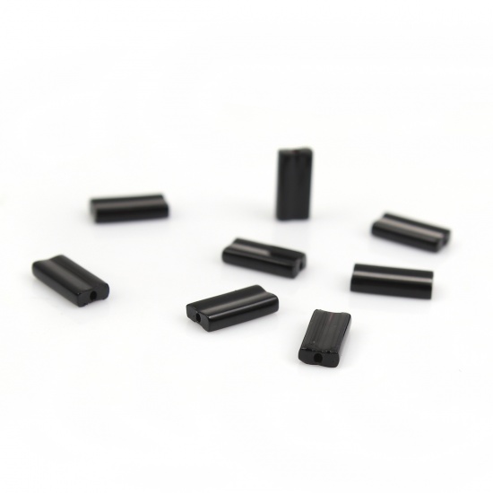 Picture of (Japan Import) Glass Oblong Seed Beads Rectangle Black Opaque About 9mm x 4mm, Hole: Approx 0.6mm, 10 Grams (Approx 6 PCs/Gram)