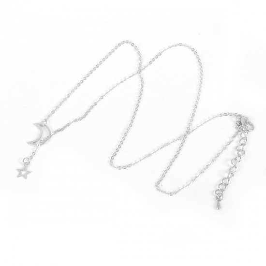 Picture of Y Shaped Lariat Necklace Half Moon Silver Tone Star 57cm(22 4/8") long, 1 Piece