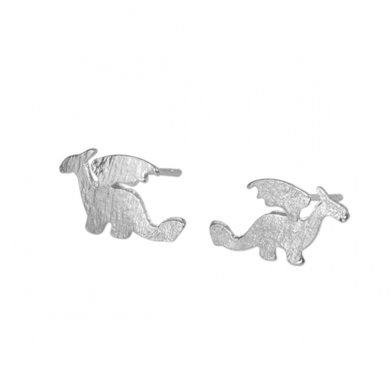Image de Boucles d'Oreilles Puces Argenté Dinosaures Ailes 14mm x 8mm, Epaisseur de Fil: (21 gauge), 1 Paire