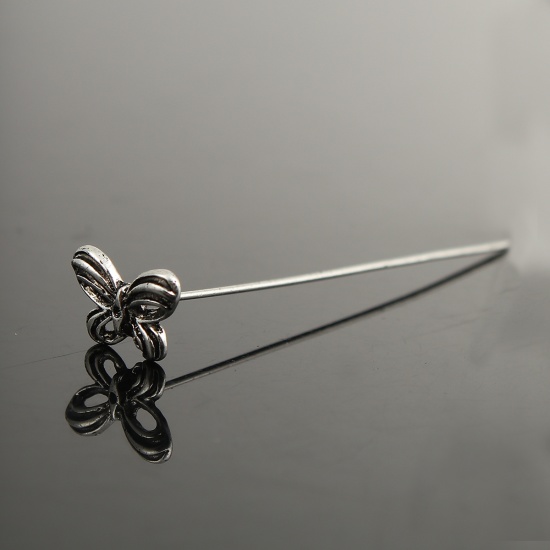 Picture of Zinc Based Alloy Ball Head Pins Antique Silver Butterfly Animal 5.5cm(2 1/8") long, 0.7mm (21 gauge), 20 PCs
