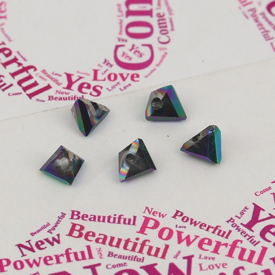 Picture of Glass Beads Triangle Purple & Green AB Rainbow Color Faceted About 6mm x 3.5mm, Hole: Approx 1.1mm, 40 PCs