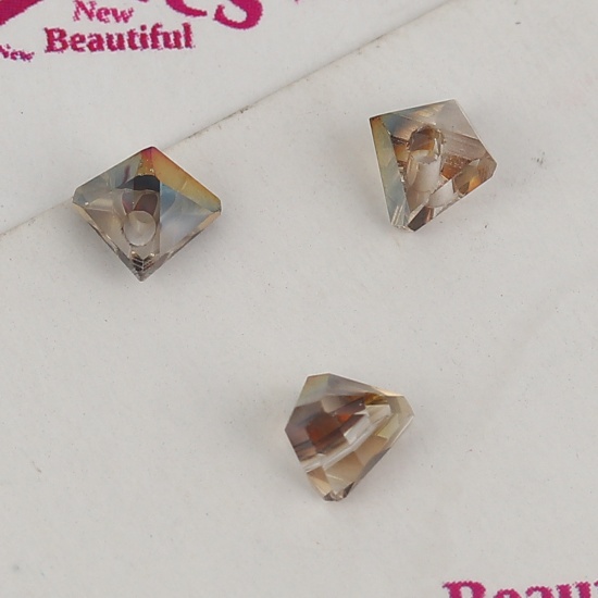 Picture of Glass Beads Triangle Smoke Yellow AB Rainbow Color Faceted About 4.5mm x 3mm, Hole: Approx 0.7mm, 40 PCs