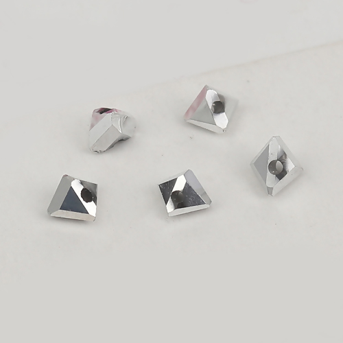 Image de Perles en Verre Triangle Argent A Facettes 4.5mm x 3mm, Tailles de Trous: 0.7mm, 40 Pcs