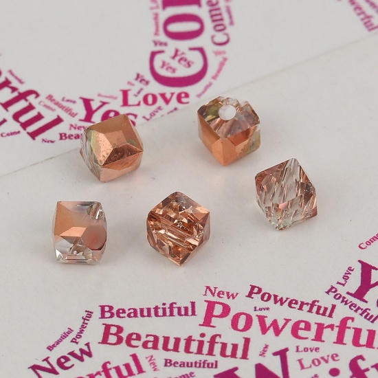 Picture of Glass Beads Square Rose Gold Transparent Faceted About 5mm x 4mm, Hole: Approx 1.1mm, 40 PCs