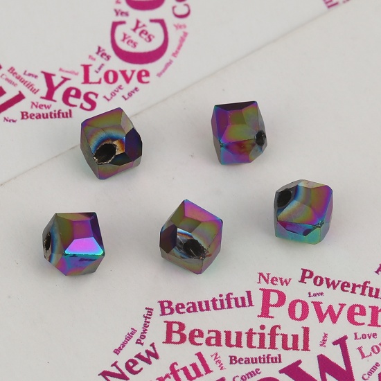 Picture of Glass Beads Square Purple AB Rainbow Color Faceted About 5mm x 5mm, Hole: Approx 1.1mm, 40 PCs