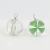 Picture of Real Four Leaf Clover Transparent Glass Globe Bubble Bottle Charms Green 28mm(1 1/8") x 20mm( 6/8"), 2 PCs