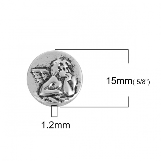 Picture of Zinc Based Alloy Spacer Beads Round Antique Silver Angel About 15mm Dia, Hole: Approx 1.2mm, 20 PCs