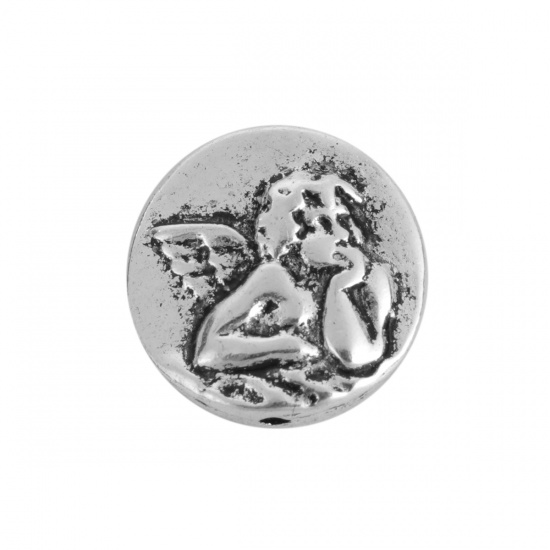 Picture of Zinc Based Alloy Spacer Beads Round Antique Silver Angel About 15mm Dia, Hole: Approx 1.2mm, 20 PCs