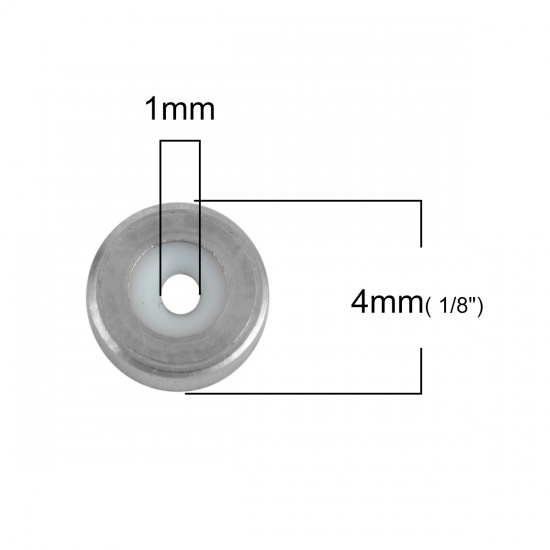 Immagine di 304 Acciaio Inossidabile Schiaccini Perline Tondo Tono Argento Di 4mm Dia.,In Silicone Regolabile Posizionato Internamente, Buco:Circa 1mm, 10 Pz