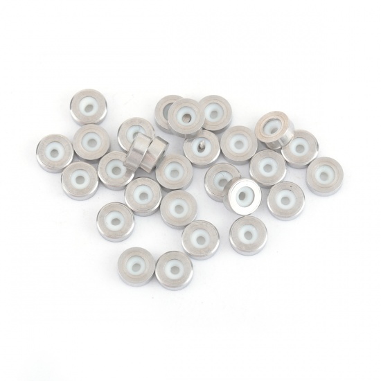 Immagine di 304 Acciaio Inossidabile Schiaccini Perline Tondo Tono Argento Di 4mm Dia.,In Silicone Regolabile Posizionato Internamente, Buco:Circa 1mm, 10 Pz