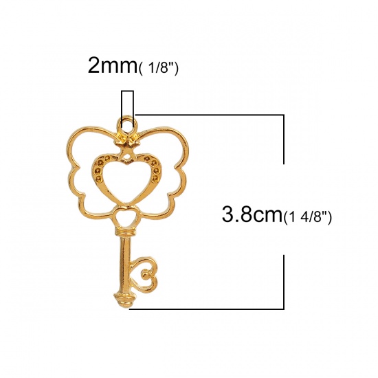 Picture of Zinc Based Alloy Open Back Bezel Pendants For Resin Gold Plated Key Flower 38mm(1 4/8") x 24mm(1"), 10 PCs