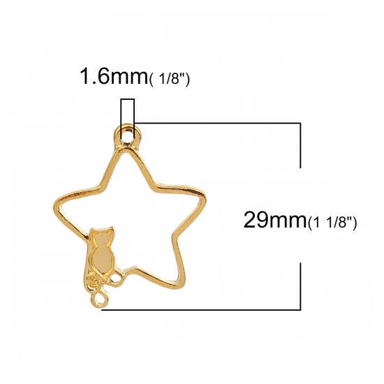 Picture of Zinc Based Alloy Open Back Bezel Pendants For Resin Gold Plated Pentagram Star Cat 29mm(1 1/8") x 23mm( 7/8"), 10 PCs
