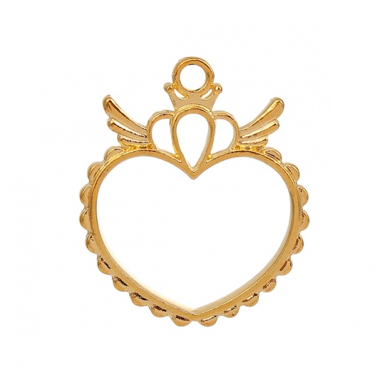 Picture of Zinc Based Alloy Open Back Bezel Pendants For Resin Gold Plated Heart Crown 36mm(1 3/8") x 30mm(1 1/8"), 10 PCs
