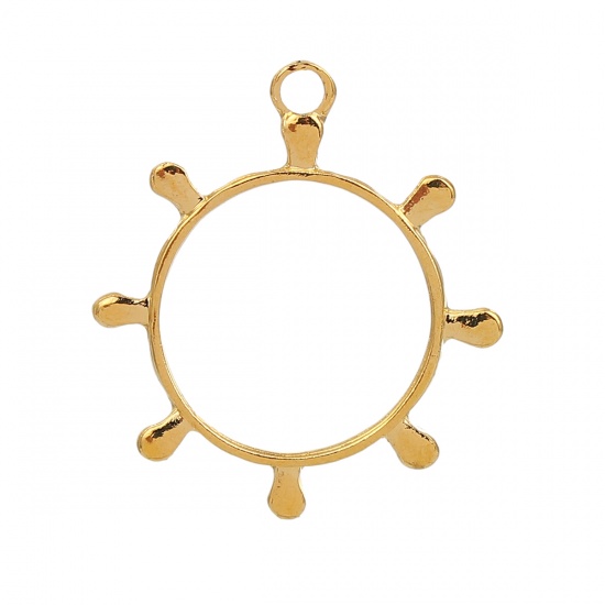 Immagine di Lega di Zinco Aprire Lunetta Posteriore Pendenti Per Resina Oro Placcato Timone 37mm x 32mm, 10 Pz