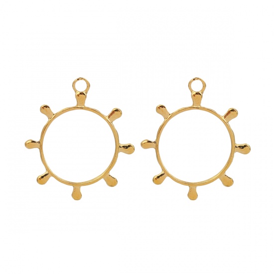 Picture of Zinc Based Alloy Open Back Bezel Pendants For Resin Gold Plated Rudder 37mm(1 4/8") x 32mm(1 2/8"), 10 PCs