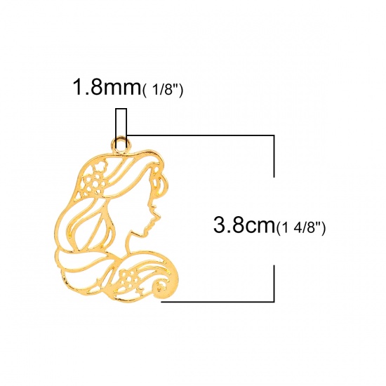 Picture of Zinc Based Alloy Open Back Bezel Pendants For Resin Gold Plated Goddess 38mm(1 4/8") x 31mm(1 2/8"), 10 PCs