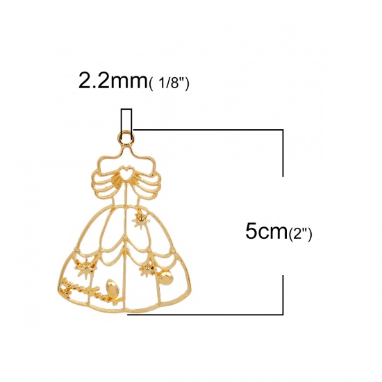 Bild von Zinklegierung Offene Lünette Anhänger für Harz Vergoldet Kleid 50mm x 36mm, 10 Stück