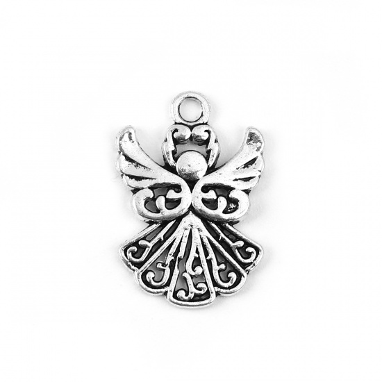 Picture of Zinc Based Alloy Charms Angel Antique Silver Color 20mm( 6/8") x 14mm( 4/8"), 50 PCs