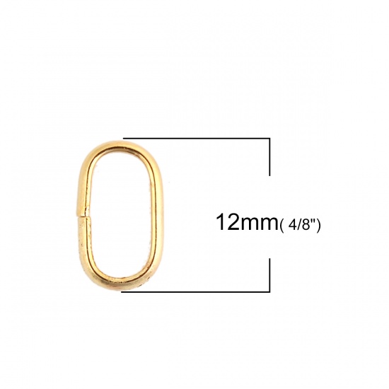 Picture of 20 PCs 12mm x 7mm, 2mm(12 gauge) Stainless Steel Open Jump Rings Findings For Jewelry Making Gold Plated Oval