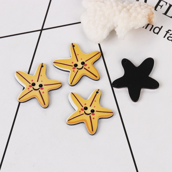 Picture of Acrylic Pendants Star Fish Orange 30mm x 29mm, 10 PCs