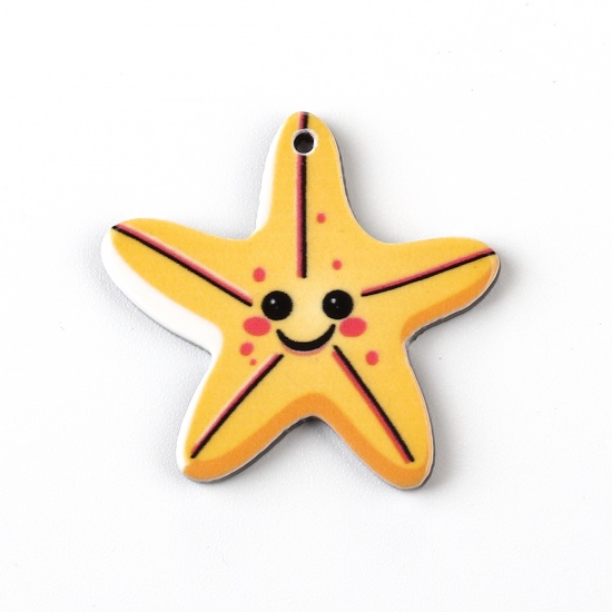 Picture of Acrylic Pendants Star Fish Orange 30mm x 29mm, 10 PCs