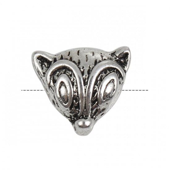 Picture of Zinc Based Alloy 3D Beads Fox Animal Antique Silver 13mm x 10mm, Hole: Approx 1.1mm, 10 PCs