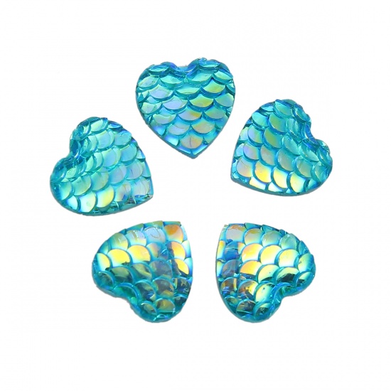 Imagen de Resina Dome Seals Cabochon Corazón Azul (Ajusta AB Color ) Diámetro: 12mm x 12mm, 100 Unidades