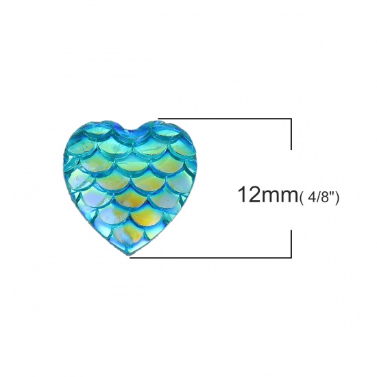 Imagen de Resina Dome Seals Cabochon Corazón Azul (Ajusta AB Color ) Diámetro: 12mm x 12mm, 100 Unidades
