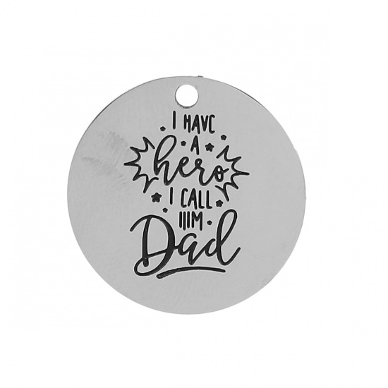 Bild von 201 Edelstahl Charms Rund Silberfarbe Message 22mm D., 2 Stück