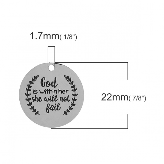 Image de Breloques en 201 Acier Inoxydable Rond Argent Mat Gravé Caractère 22mm Dia. 2 Pcs