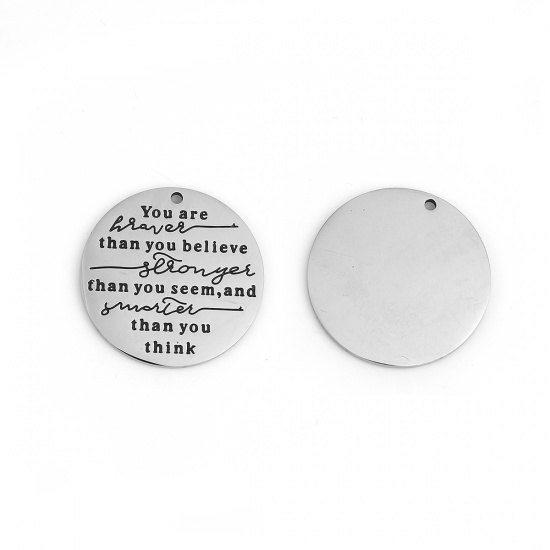 Immagine di 201 Acciaio Inossidabile Ciondoli Tondo Tono Argento Lettere 30mm Dia., 2 Pz